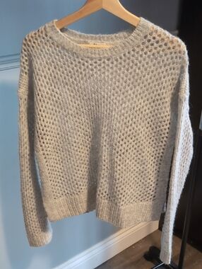 Reitmans Light Gray Open-Weave Crewneck Sweater
